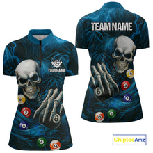 Load image into Gallery viewer, Personalized Blue Funny Skeleton Pool Balls Billiard Shirt For Women, Skull Billiard Team Jerseys TDM4368