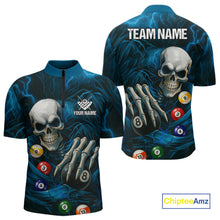 Load image into Gallery viewer, Personalized Blue Funny Skeleton Pool Balls Billiard Shirt For Men, Skull Billiard Team Jerseys TDM4368
