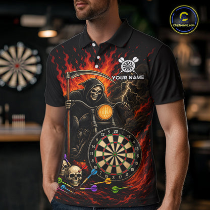 Personalized Grim Reaper Motorcycle Flame Darts Shirt For Men Custom Funny Darts Team Jersey TDM7263