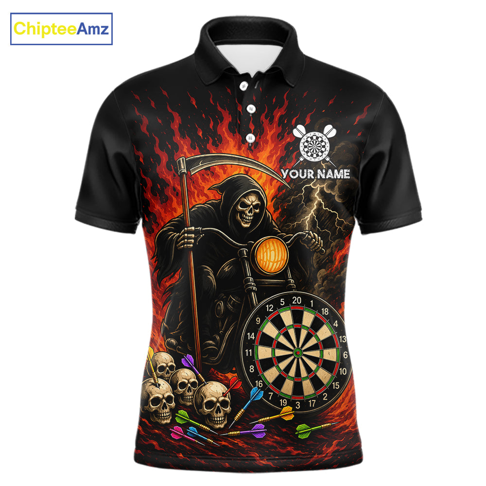 Personalized Grim Reaper Motorcycle Flame Darts Shirt For Men Custom Funny Darts Team Jersey TDM7263