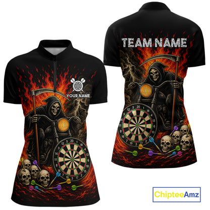 Personalized Grim Reaper Motorcycle Flame Darts Shirt For Women Custom Funny Darts Team Jersey TDM7263