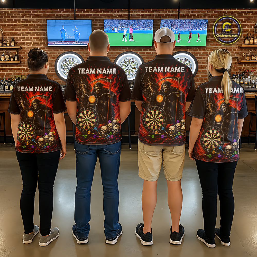 Personalized Grim Reaper Motorcycle Flame Darts Shirt For Men Custom Funny Darts Team Jersey TDM7263