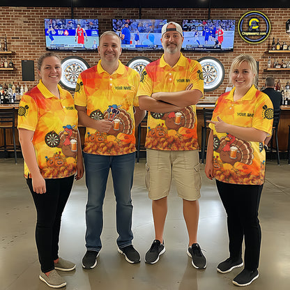 Orange And Yellow Funny Drunk Turkey Darts Shirts For Men Custom Thanksgiving Darts Team Jersey TDM7266