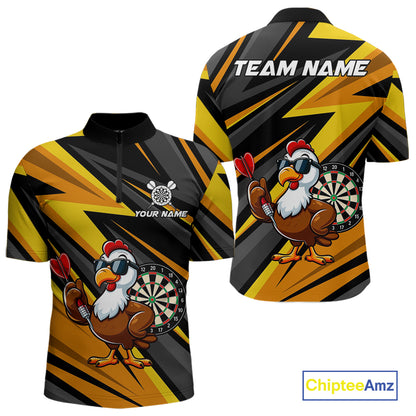Yellow Black Funny Turkey Darts Jerseys For Men Custom Thanksgiving Darts Team Shirts, Dart Gifts TDM7267
