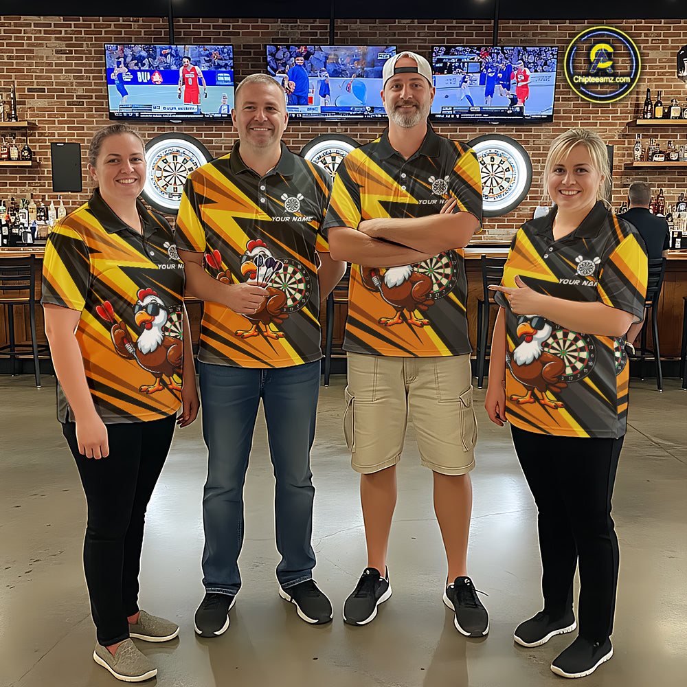 Yellow Black Funny Turkey Darts Jerseys For Men Custom Thanksgiving Darts Team Shirts, Dart Gifts TDM7267