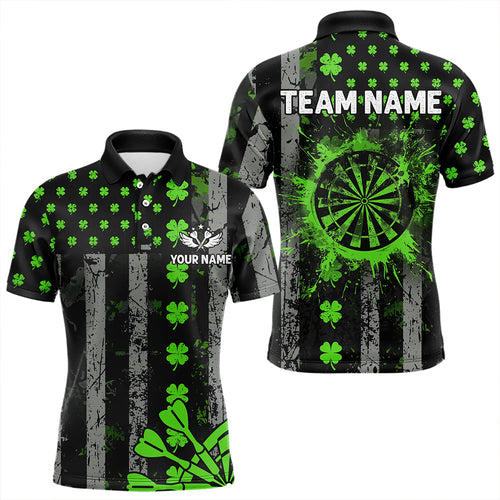 Green Grunge US Flag Luckiest Shamrock Patriotic Men Dart Shirt Custom St Patrick Day Dart Jersey TDM3448