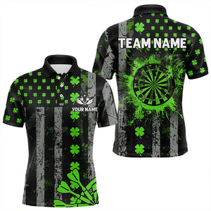 Green Grunge US Flag Luckiest Shamrock Patriotic Men Dart Shirt Custom St Patrick Day Dart Jersey TDM3448