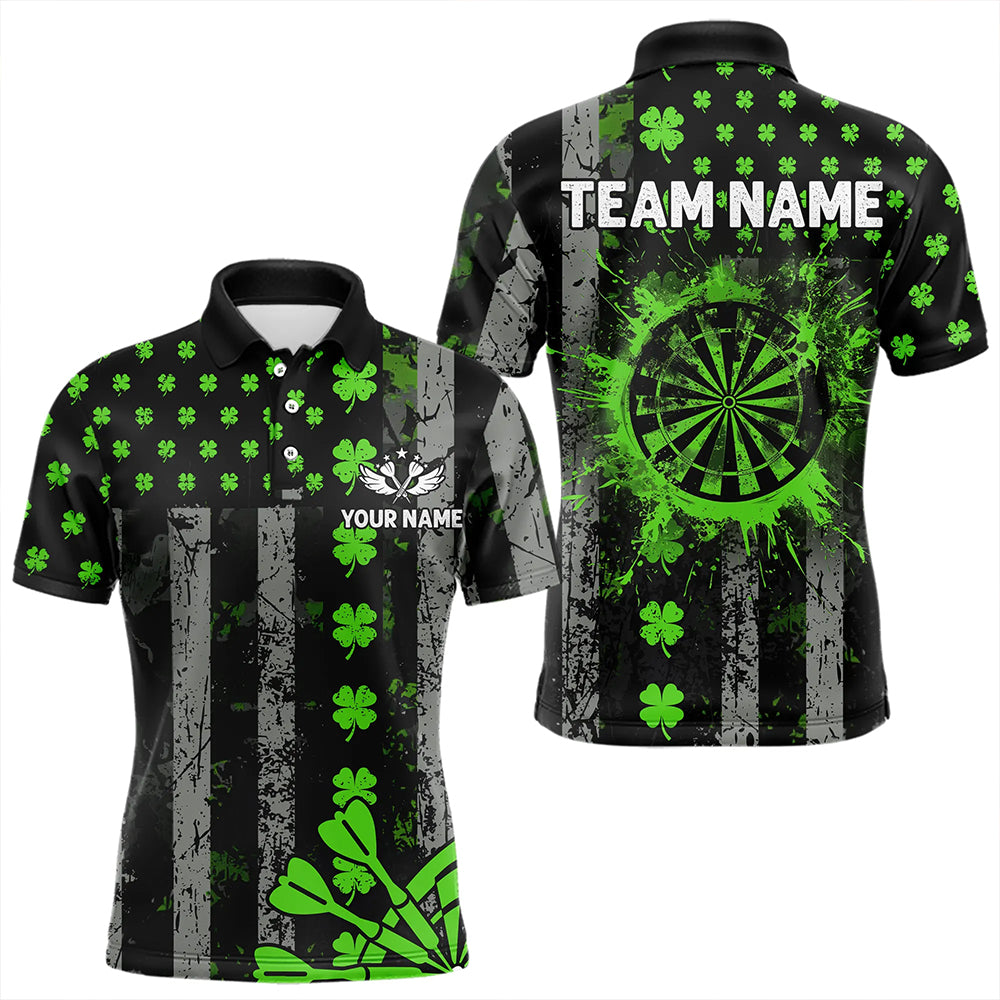Green Grunge US Flag Luckiest Shamrock Patriotic Men Dart Shirt Custom St Patrick Day Dart Jersey TDM3448