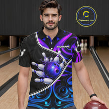 Load image into Gallery viewer, Neon Purple Blue Tribal Bowling Shirts For Men Custom Bowling Team Jersey Polo &amp; Quarter Zip TDM6105