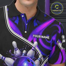 Load image into Gallery viewer, Neon Purple Blue Tribal Bowling Shirts For Men Custom Bowling Team Jersey Polo &amp; Quarter Zip TDM6105