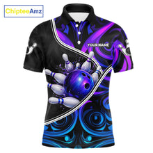 Load image into Gallery viewer, Neon Purple Blue Tribal Bowling Shirts For Men Custom Bowling Team Jersey Polo &amp; Quarter Zip TDM6105