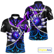 Load image into Gallery viewer, Neon Purple Blue Tribal Bowling Shirts For Men Custom Bowling Team Jersey Polo &amp; Quarter Zip TDM6105