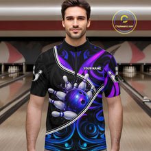 Load image into Gallery viewer, Neon Purple Blue Tribal Bowling Shirts For Men Custom Bowling Team Jersey Polo &amp; Quarter Zip TDM6105