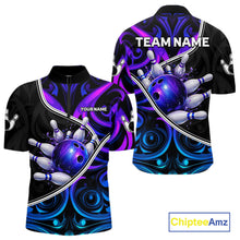 Load image into Gallery viewer, Neon Purple Blue Tribal Bowling Shirts For Men Custom Bowling Team Jersey Polo &amp; Quarter Zip TDM6105