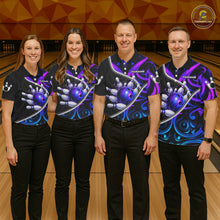 Load image into Gallery viewer, Neon Purple Blue Tribal Bowling Shirts For Men Custom Bowling Team Jersey Polo &amp; Quarter Zip TDM6105