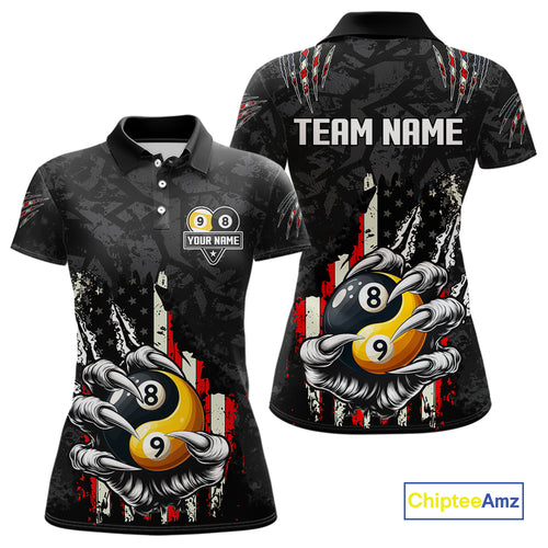 Funny Claw Tearing US Flag Yin-Yang Billiard Shirt For Women Custom 8 & 9 Ball Billiard Team Jerseys TDM4605