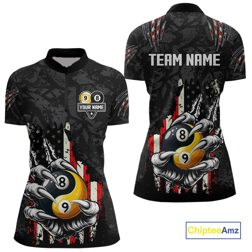 Funny Claw Tearing US Flag Yin-Yang Billiard Shirt For Women Custom 8 & 9 Ball Billiard Team Jerseys TDM4605