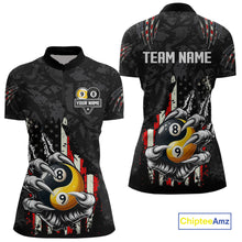 Load image into Gallery viewer, Funny Claw Tearing US Flag Yin-Yang Billiard Shirt For Women Custom 8 &amp; 9 Ball Billiard Team Jerseys TDM4605