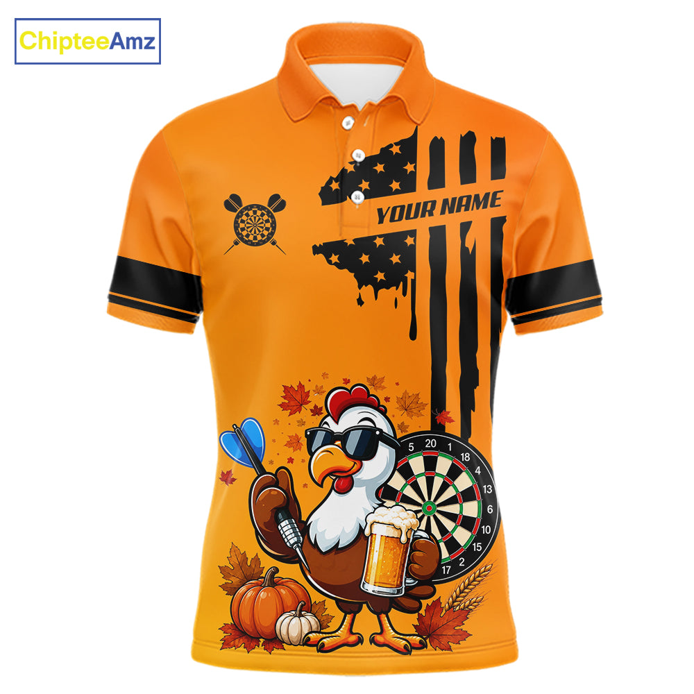 Custom Orange Funny Turkey Beer US Flag Darts Jerseys For Men, Thanksgiving Darts Team Shirts TDM7280
