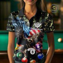 Load image into Gallery viewer, Green Camo American Flag Eagle 8 Ball Billiard Shirt For Women Custom Patriotic Pool Team Jerseys TDM4810