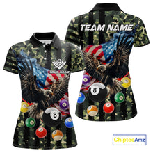 Load image into Gallery viewer, Green Camo American Flag Eagle 8 Ball Billiard Shirt For Women Custom Patriotic Pool Team Jerseys TDM4810