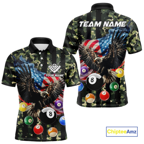 Green Camo American Flag Eagle 8 Ball Billiard Shirt For Men Custom Patriotic Pool Team Jerseys TDM4810