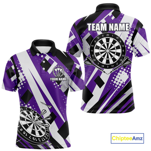 Custom Purple Geometric Darts Polo & Quarter Zip For Men, Darts Team Jersey Outfit TDM5025