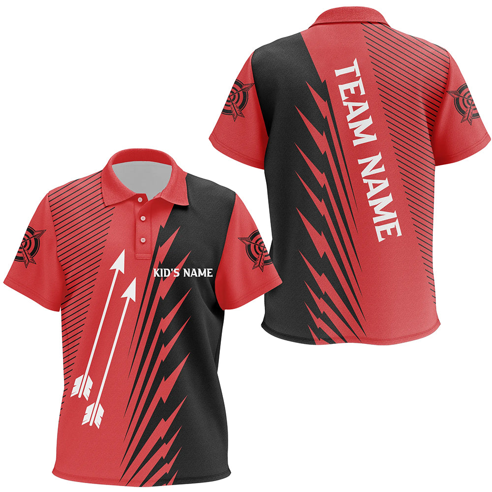 Custom Red Black Archery Arrows Polo Shirts For Kid Personalized Name Archery Jerseys Shirts TDM0606