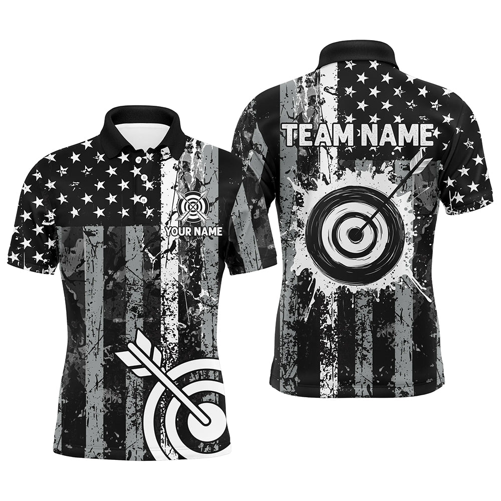 Custom Black Grunge USA Flag Archery Shirts For Men, Patriotic American Archery Team Jerseys TDM3242