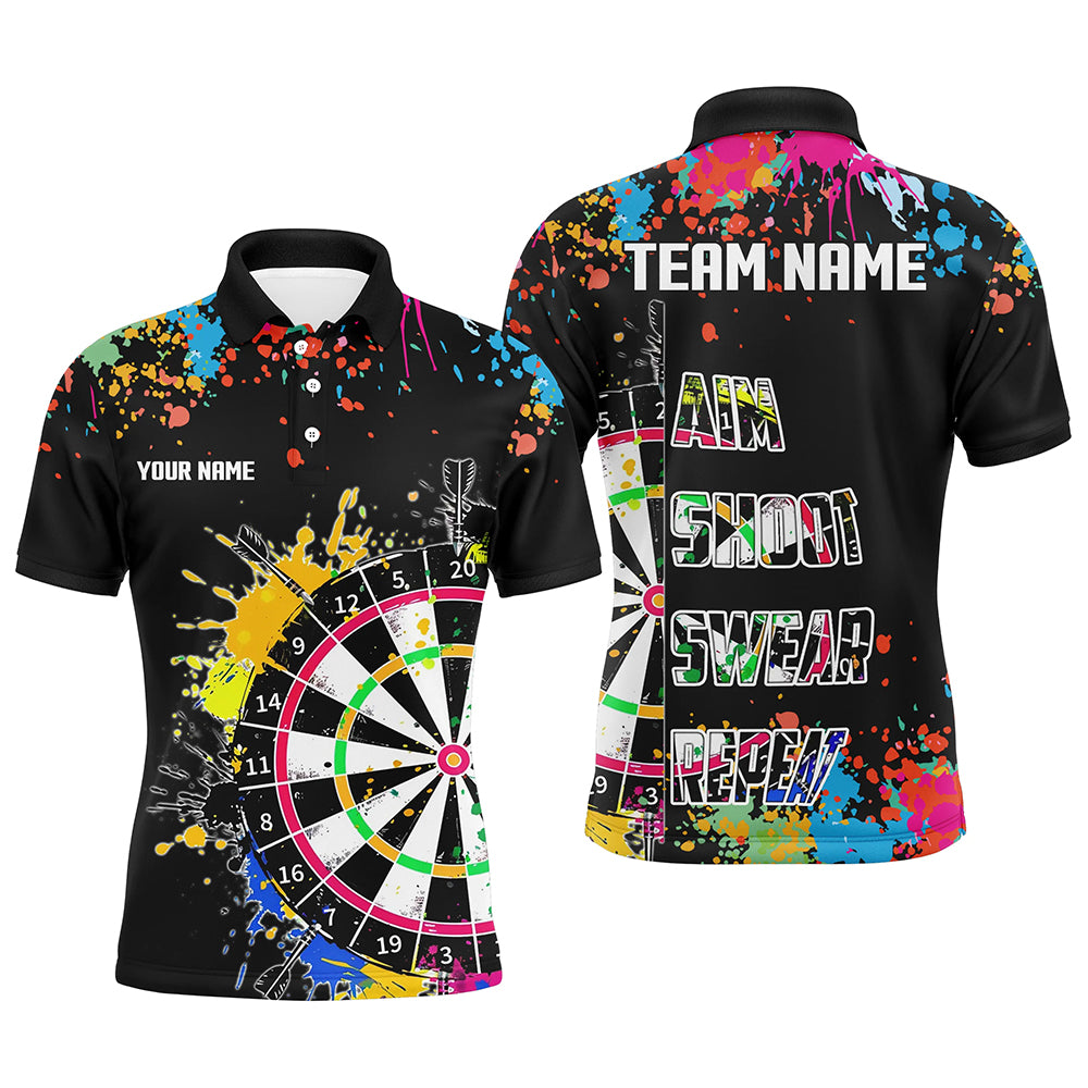 Funny Dartboards Colorful Paint Aim Shoot Swear Repeat Custom Men Darts Shirt, Dart Jerseys |Black TDM2778