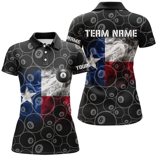 Personalized Texas Flag Smoke Billiard Women Polo Shirts, 8 Ball Pool Texas Billiard Sport Shirts TDM0938