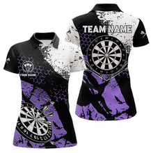 Load image into Gallery viewer, Black Purple Grunge Darts Polo, 1/4 Zip Custom Women Dart Shirt Dart Jersey TDM3593