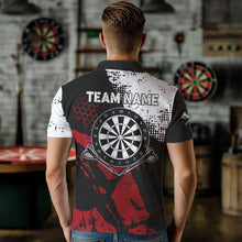 Load image into Gallery viewer, Retro Black Red Grunge Pattern Darts Polo, Quarter Zip Custom Men Dart Shirt Team Dart Jersey TDM3594