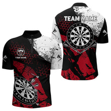Load image into Gallery viewer, Retro Black Red Grunge Pattern Darts Polo, Quarter Zip Custom Men Dart Shirt Team Dart Jersey TDM3594