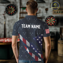 Load image into Gallery viewer, Navy Blue American Flag Darts Shirt For Men Custom Darts Polo &amp; 1/4 Zip, Patriotic Darts Jersey TDM5954