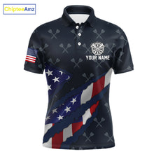 Load image into Gallery viewer, Navy Blue American Flag Darts Shirt For Men Custom Darts Polo &amp; 1/4 Zip, Patriotic Darts Jersey TDM5954