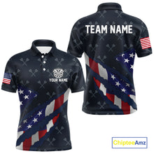 Load image into Gallery viewer, Navy Blue American Flag Darts Shirt For Men Custom Darts Polo &amp; 1/4 Zip, Patriotic Darts Jersey TDM5954