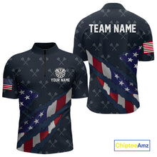 Load image into Gallery viewer, Navy Blue American Flag Darts Shirt For Men Custom Darts Polo &amp; 1/4 Zip, Patriotic Darts Jersey TDM5954