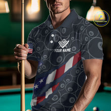 Load image into Gallery viewer, Navy Blue US Flag 8 Ball Billiard Shirt For Men Custom Patriotic Pool Team Jersey Polo &amp; 1/4 Zip TDM5955