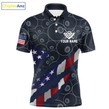 Load image into Gallery viewer, Navy Blue US Flag 8 Ball Billiard Shirt For Men Custom Patriotic Pool Team Jersey Polo &amp; 1/4 Zip TDM5955