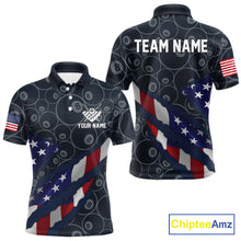 Load image into Gallery viewer, Navy Blue US Flag 8 Ball Billiard Shirt For Men Custom Patriotic Pool Team Jersey Polo &amp; 1/4 Zip TDM5955