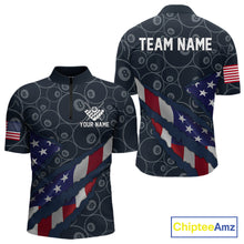 Load image into Gallery viewer, Navy Blue US Flag 8 Ball Billiard Shirt For Men Custom Patriotic Pool Team Jersey Polo &amp; 1/4 Zip TDM5955