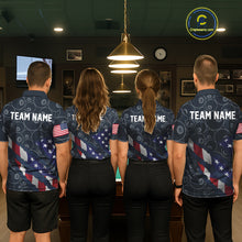 Load image into Gallery viewer, Navy Blue US Flag 8 Ball Billiard Shirt For Men Custom Patriotic Pool Team Jersey Polo &amp; 1/4 Zip TDM5955