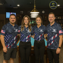 Load image into Gallery viewer, Navy Blue US Flag 8 Ball Billiard Shirt For Men Custom Patriotic Pool Team Jersey Polo &amp; 1/4 Zip TDM5955