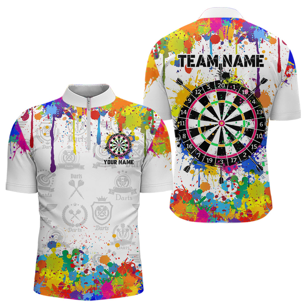 Funny Dartboard Colorful Paint Splash Custom Dart Shirts For Men, Best Team Dart Jerseys |White TDM3755