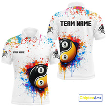 Load image into Gallery viewer, Funny Yin Yang 8 Ball &amp; 9 Ball Colorful Splash Custom Men&#39;s Billiard Shirts, Pool Jerseys|White TDM4018