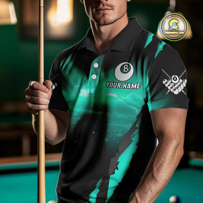 Customized Thunder Lightning Cobra Snake Men Billiard Shirt, 8 Ball Billiard Team Jersey|Turquoise TDM4020