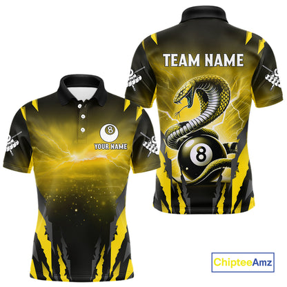 Personalized Thunder Lightning Cobra Snake Men Billiard Shirts, 8 Ball Billiard Team Jersey|Yellow TDM4021