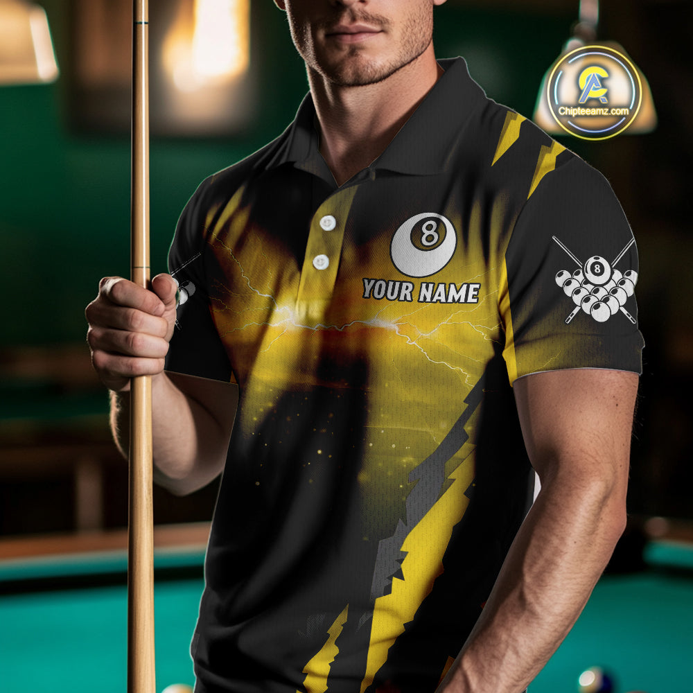 Personalized Thunder Lightning Cobra Snake Men Billiard Shirts, 8 Ball Billiard Team Jersey|Yellow TDM4021