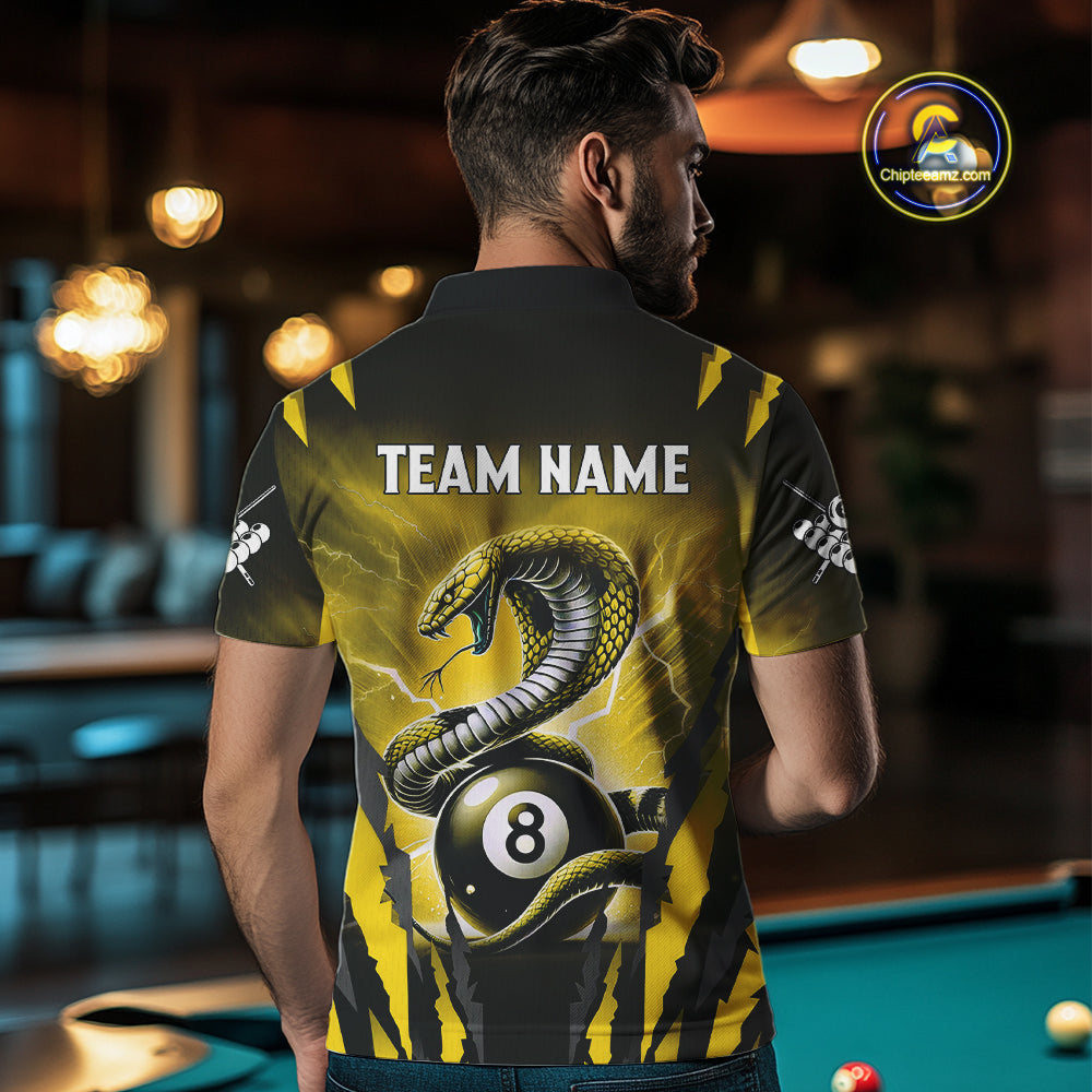 Personalized Thunder Lightning Cobra Snake Men Billiard Shirts, 8 Ball Billiard Team Jersey|Yellow TDM4021